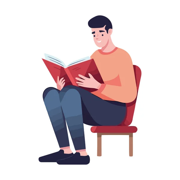 Άνθρωπος Που Διαβάζει Ένα Εικονίδιο Βιβλίου Απομονωμένο — Διανυσματικό Αρχείο