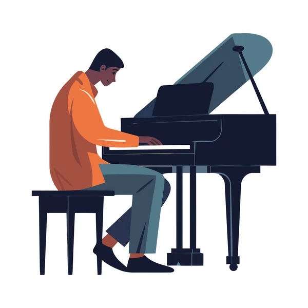 Ένας Πιανίστας Παίζει Μια Μελωδία Στη Σκηνή Απομονωμένος — Διανυσματικό Αρχείο