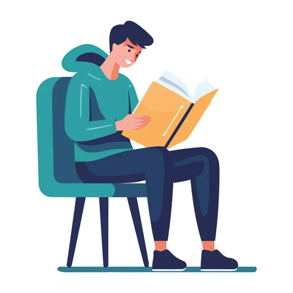 Man Reading Literature Studying Icon Isolated — Stock Vector