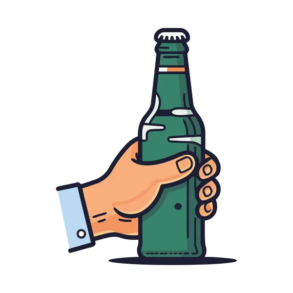 Mano Sosteniendo Botella Cerveza Símbolo Del Icono Celebración Aislado — Vector de stock