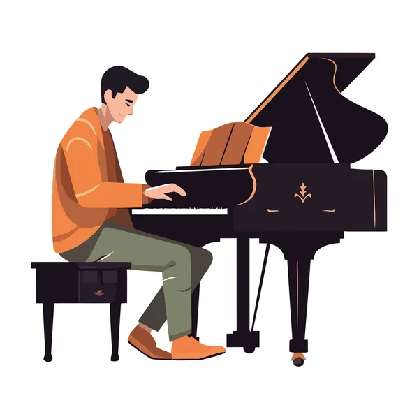 Pianista Tocando Icono Del Piano Cola Aislado — Archivo Imágenes Vectoriales