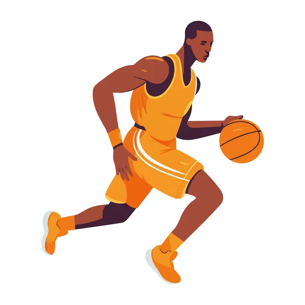 Giocatore Basket Muscolare Palla Dribbling Con Icona Velocità Isolato — Vettoriale Stock