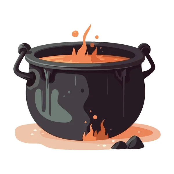 stock vector Spooky cauldron boiling with a fiery flame icon isolated