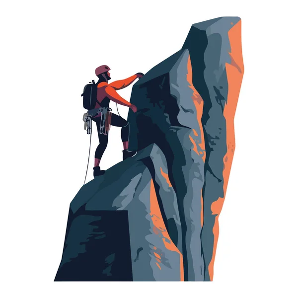 Man Climbing Mountain Peak High Icon Isolated — Stock Vector