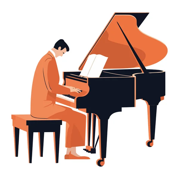 グランドピアノアイコンでクラシック音楽を演奏するプロのピアニスト — ストックベクタ