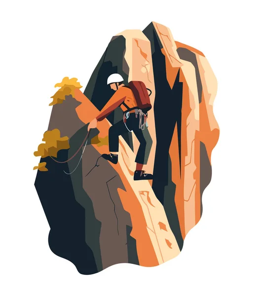 Hombre Escalando Una Montaña Rocosa Icono Aislado — Vector de stock