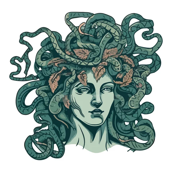 Mytologie Medusa Tvář Ikona Izolované — Stockový vektor