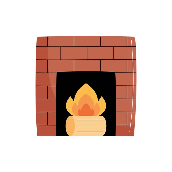 Burning Firewood Brick Wall Warm Winter Comfort White — Stock Vector