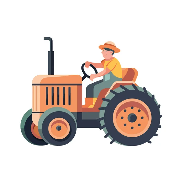 Agricultores Que Trabajan Tractor Cosechando Trigo Sobre Blanco — Vector de stock