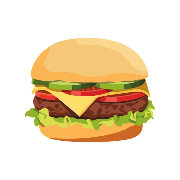 Cheeseburger Mit Gegrilltem Fleisch Und Gemüse Über Weißem — Stockvektor
