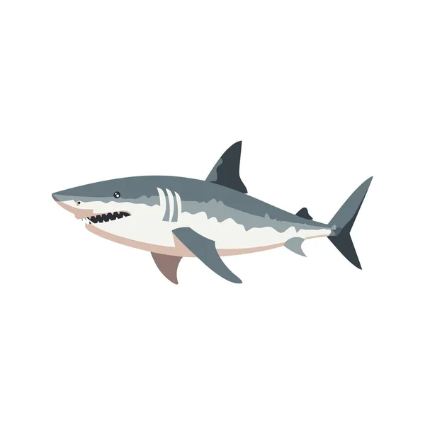 Design Assustador Tubarão Subaquático Sobre Branco — Vetor de Stock