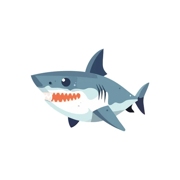 Peixe Desenho Animado Bonito Com Dentes Afiados Sobre Branco — Vetor de Stock