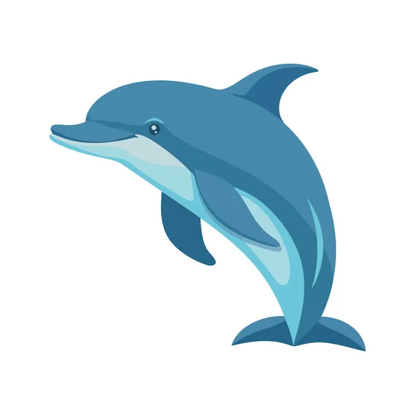 Милый Дельфин Плавает Голубой Подводной Природе Над Белым — стоковый вектор