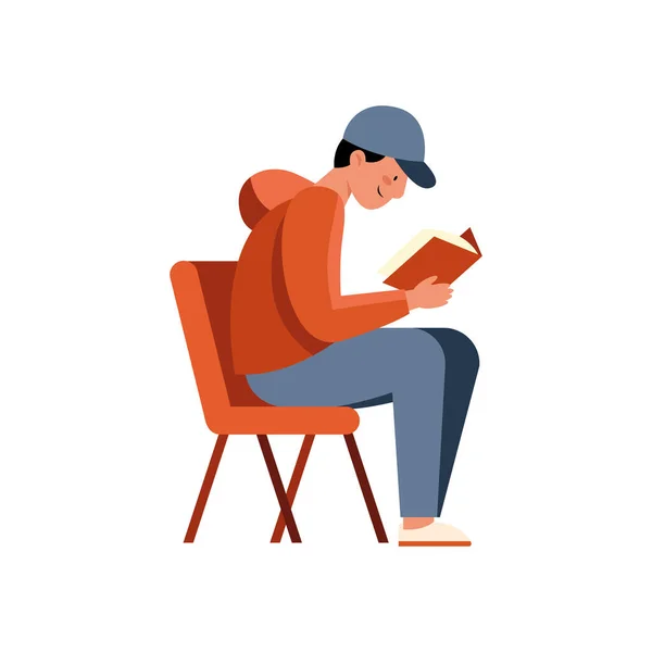 Дорослий Чоловік Читає Книгу Зручному Кріслі Над Білим — стоковий вектор