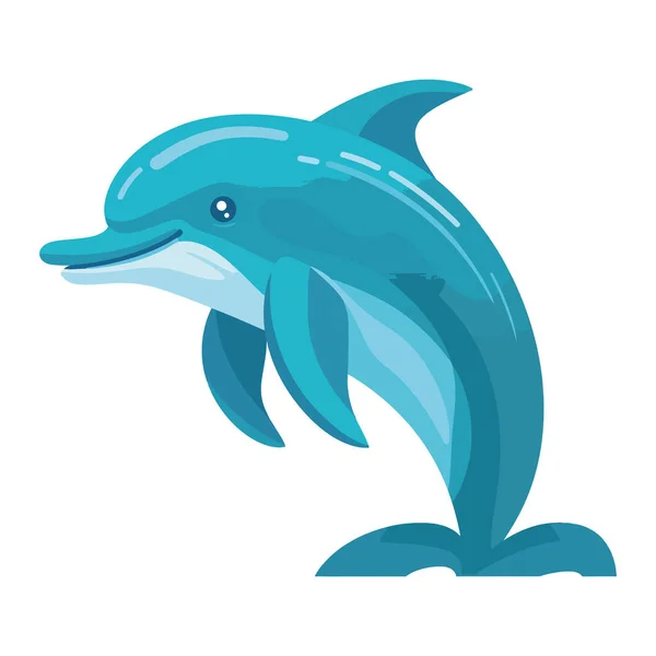 Χαριτωμένο Δελφίνι Κολύμπι Μπλε Υποβρύχιο Κύμα Πάνω Από Λευκό — Διανυσματικό Αρχείο
