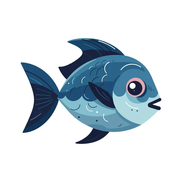 Χαριτωμένα Ψάρια Που Κολυμπούν Βαθύ Μπλε Θάλασσα Πάνω Από Λευκό — Διανυσματικό Αρχείο