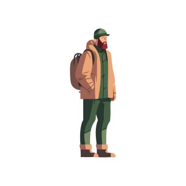 Sırt çantası ve ceketiyle yürüyen bir kişi.