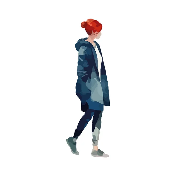 Homme Affaires Musclé Veste Hiver Bleue Marche Illustration Isolé — Image vectorielle