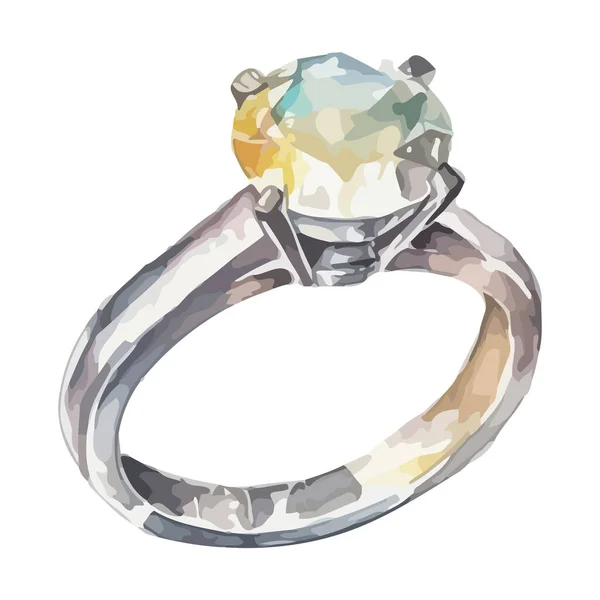 ホワイトの上に豪華なプラチナの結婚指輪の光沢のある宝石 — ストックベクタ