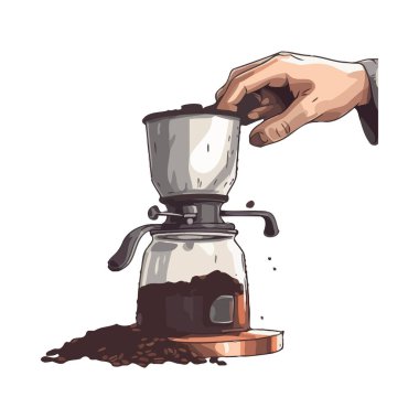 Baristanın eli taze kapuçinoyu izole edilmiş bardağa dolduruyor.