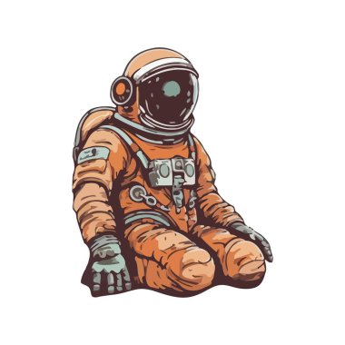 Uzay giysisi içindeki gelecekçi astronot ve izole şirin bir hayvan.