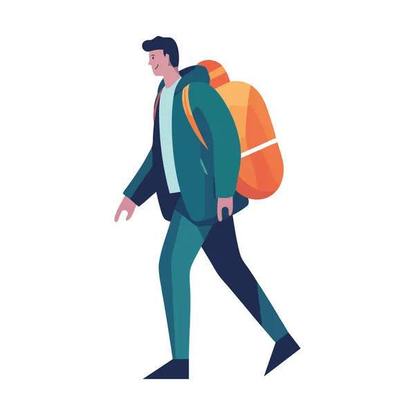 stock vector Successful businessman walking with backpack and briefcase isolated