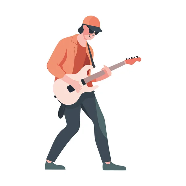 Homme Jouant Guitare Sur Blanc — Image vectorielle