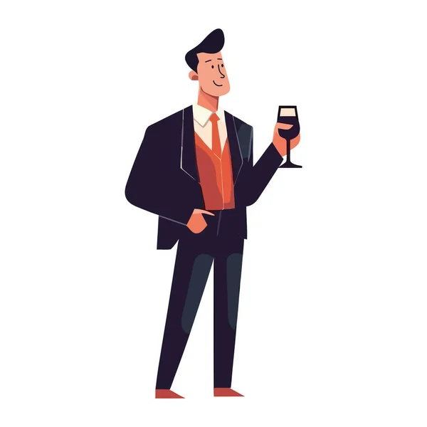 Úspěšný Obchodník Držící Sklenici Šampaňského Oslavu Izolované — Stockový vektor