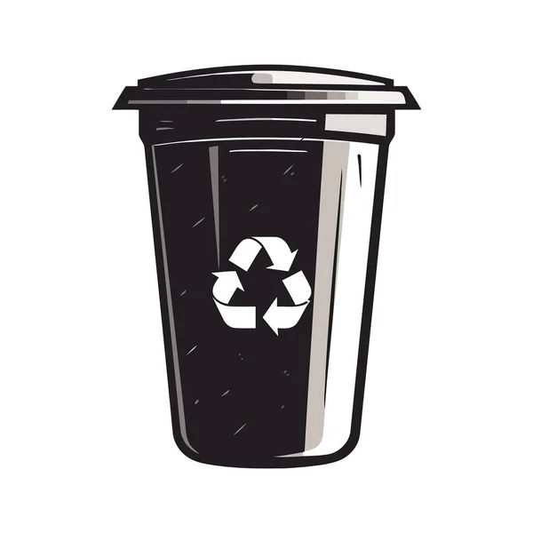 Recycling Schwarzer Mülleimer Über Weißer — Stockvektor