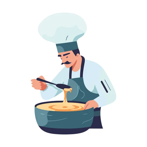 Chef Cocinando Comida Gourmet Sosteniendo Cucharón Plato Aislado — Archivo Imágenes Vectoriales
