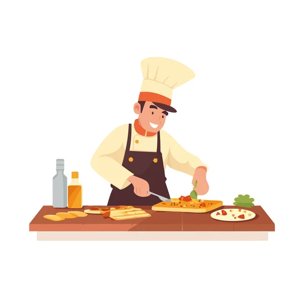 Chef Kocht Gourmet Pizza Gewerblicher Küche — Stockvektor