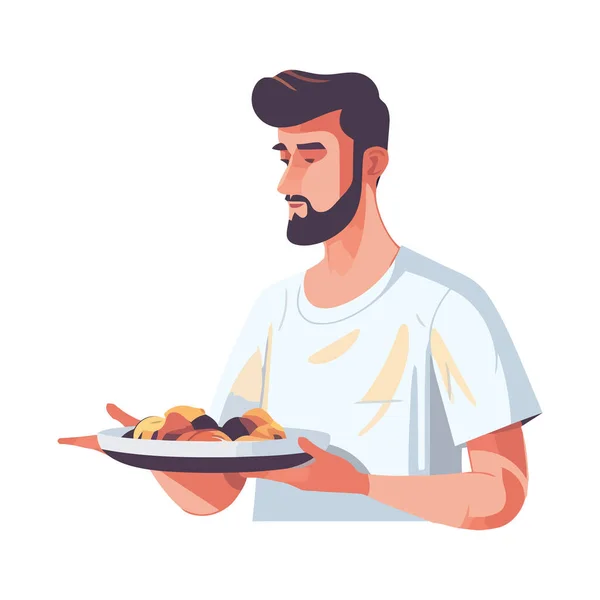 Une Personne Mange Repas Gastronomique Tenant Les Fruits Isolés — Image vectorielle