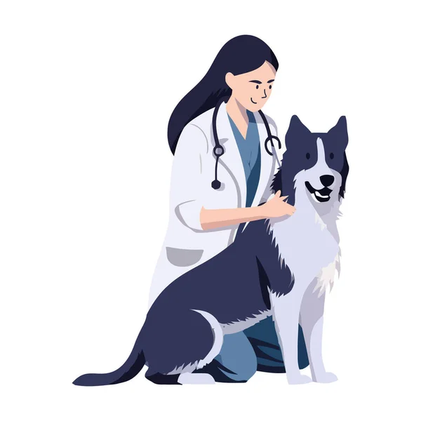 Chiot Labrador Pur Mignon Avec Vétérinaire Souriant Isolé — Image vectorielle