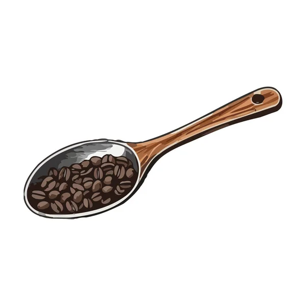 Bio Kaffeebohnen Haufen Holzlöffel Isoliert — Stockvektor