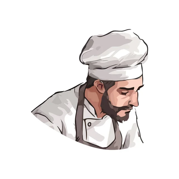 Een Lachende Chef Kok Uniform Koken Gastronomisch Voedsel Boven Wit — Stockvector