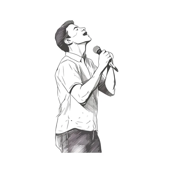 Bir Kişi Mikrofon Tutuyor Sahnede Şarkı Söylüyor — Stok Vektör