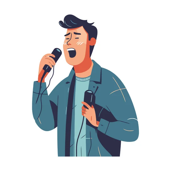 Ένα Άτομο Τραγουδά Στη Σκηνή Μικρόφωνο Πάνω Από Λευκό — Διανυσματικό Αρχείο