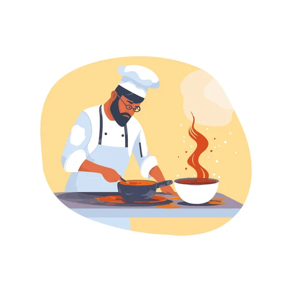 Chef Cozinhar Refeição Gourmet Sobre Branco — Vetor de Stock
