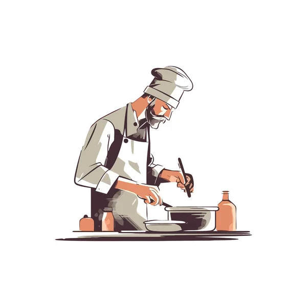 Chef Tenant Une Assiette Déjeuner Gastronomique Sur Blanc — Image vectorielle
