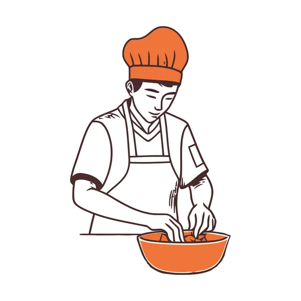Smiling Chef Segurando Tigela Misturando Farinha Orgânica Sobre Branco — Vetor de Stock