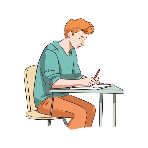 Joven Adulto Hombre Negocios Sentado Escritorio Dibujo Aislado — Vector de stock
