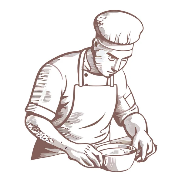 Chef Tenant Bol Farine Préparant Repas Sur Blanc — Image vectorielle