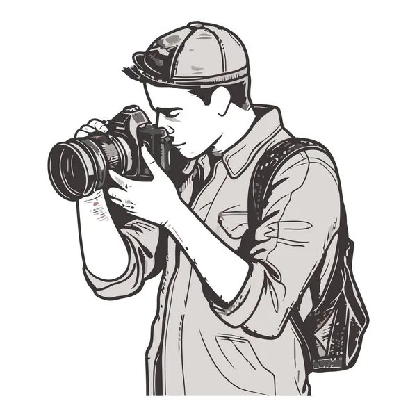 Один Человек Держит Камеру Фотографируя Знанием Дела Изолирован — стоковый вектор
