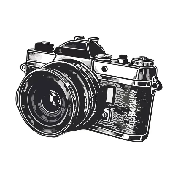 Vecchio Stile Disegno Della Fotocamera Illustrazione Bianco — Vettoriale Stock