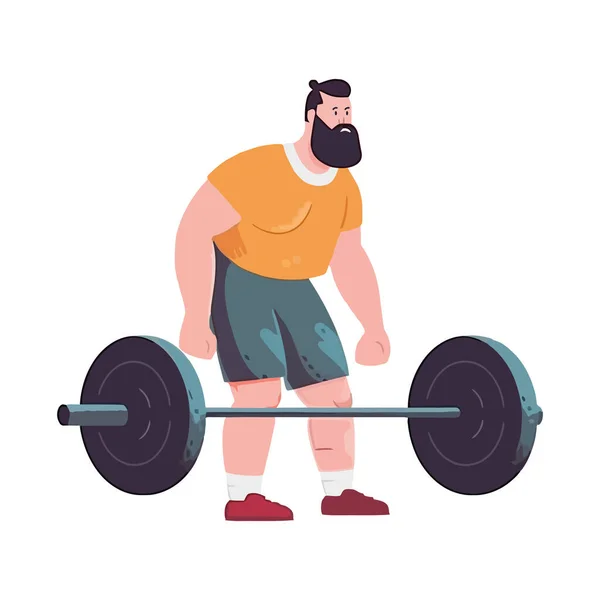 Muscular Athlete Lifting Weights Gym White — Stock Vector