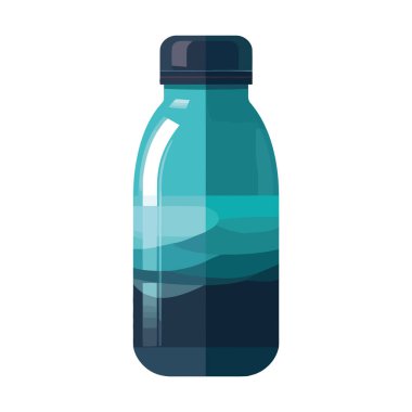 Beyaz üzerinde mavi sıvı olan şeffaf plastik şişe.