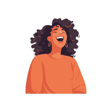 Kıvırcık saçlı, gülümseyen kadın