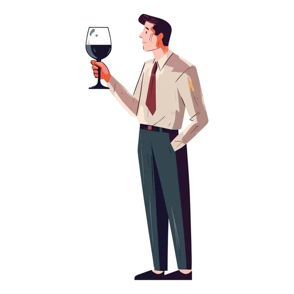 Uomo Possesso Bicchiere Vino Celebra Successo Bianco — Vettoriale Stock