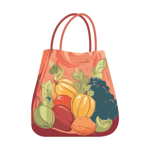 stock vector Fresh organic fruits and vegetables in a bag over white