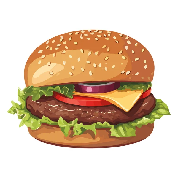 Gegrilde Cheeseburger Meel Sesamzaadbroodje Boven Wit — Stockvector